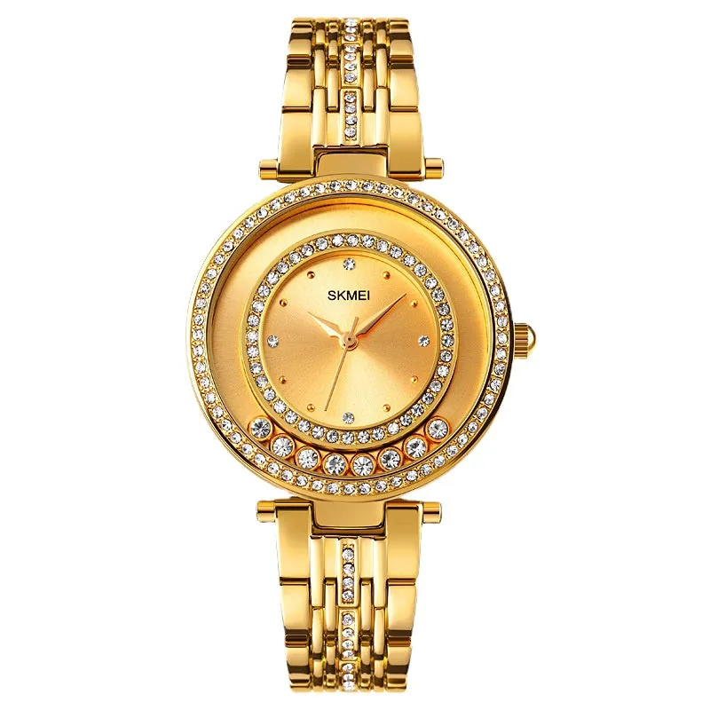 Women's Rotating Diamond Dial Waterproof Watch Trendy New Steel Belt Quartz Watch