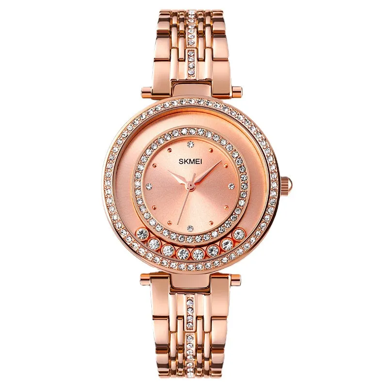 Women's Rotating Diamond Dial Waterproof Watch Trendy New Steel Belt Quartz Watch