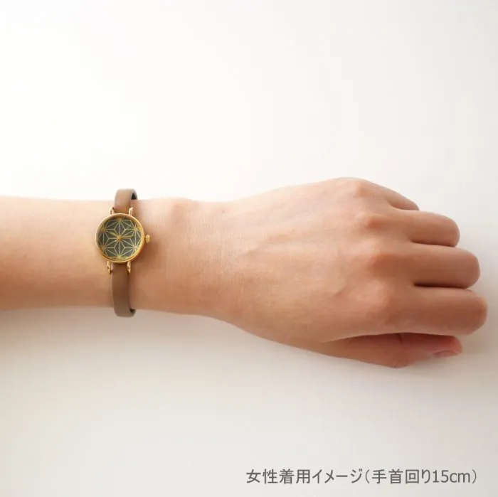 Women's Wristwatch - Camellia Leaf Color with Asanoha(hemp leaf) pattern, Japanese handmade wrist watch