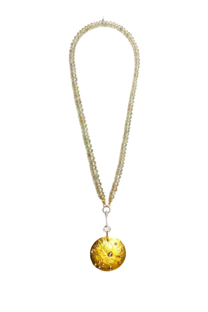 Yellow Sapphire Necklace w/ Gold Wheels & Beads