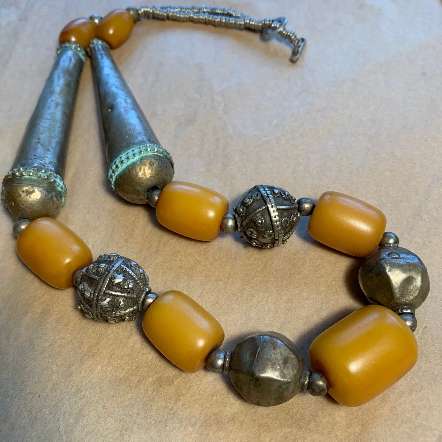 Yemen Silver & Bakelite Amber Necklace