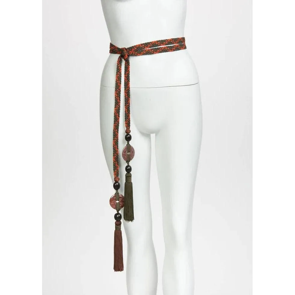 YVES SAINT LAURENT Braided Tassel and Beaded Belt